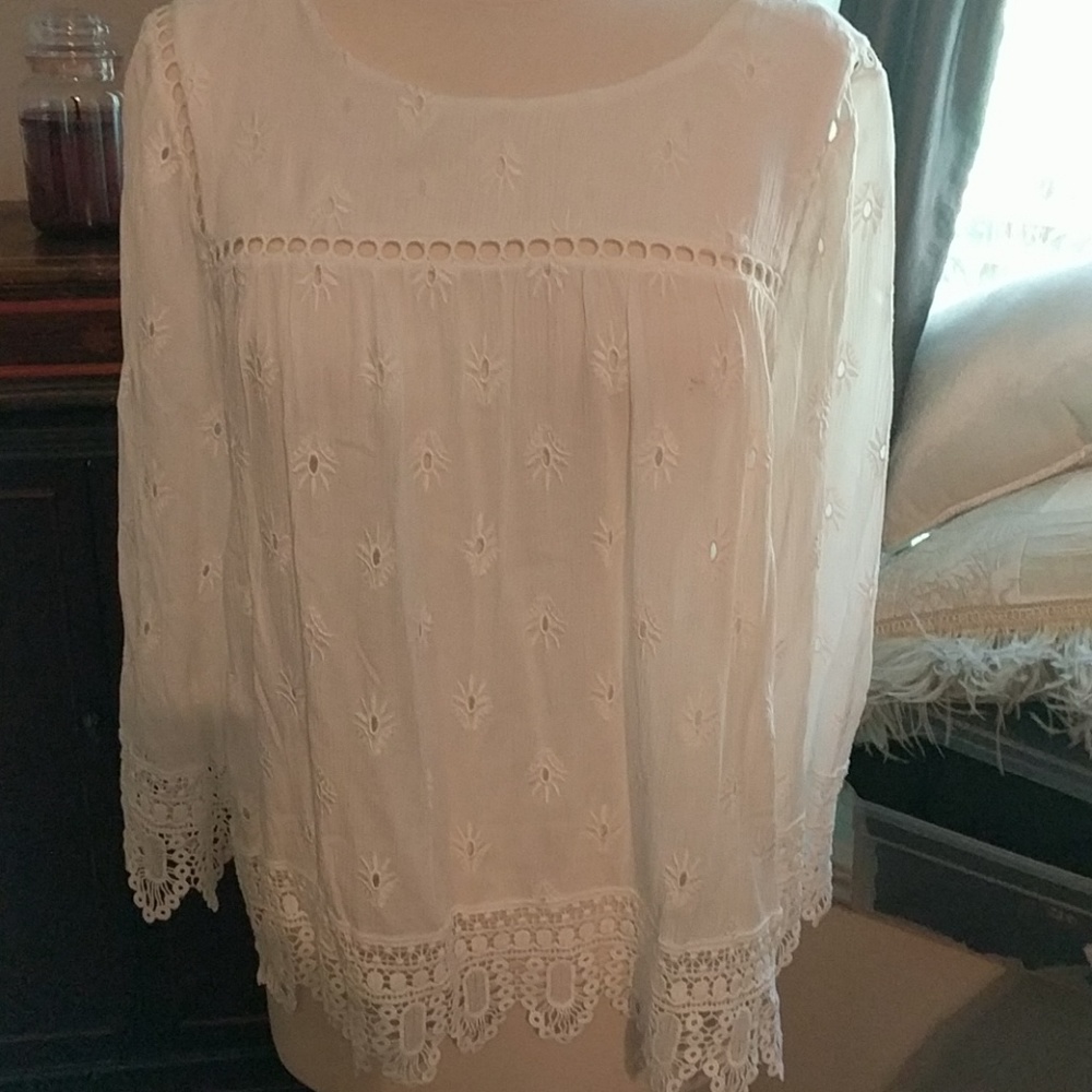 Stitch Fix Pale Sky Embroidered Bell Sleeve Top